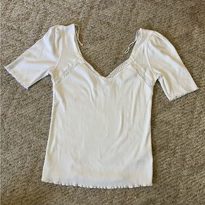 Free People White Ribbed Top